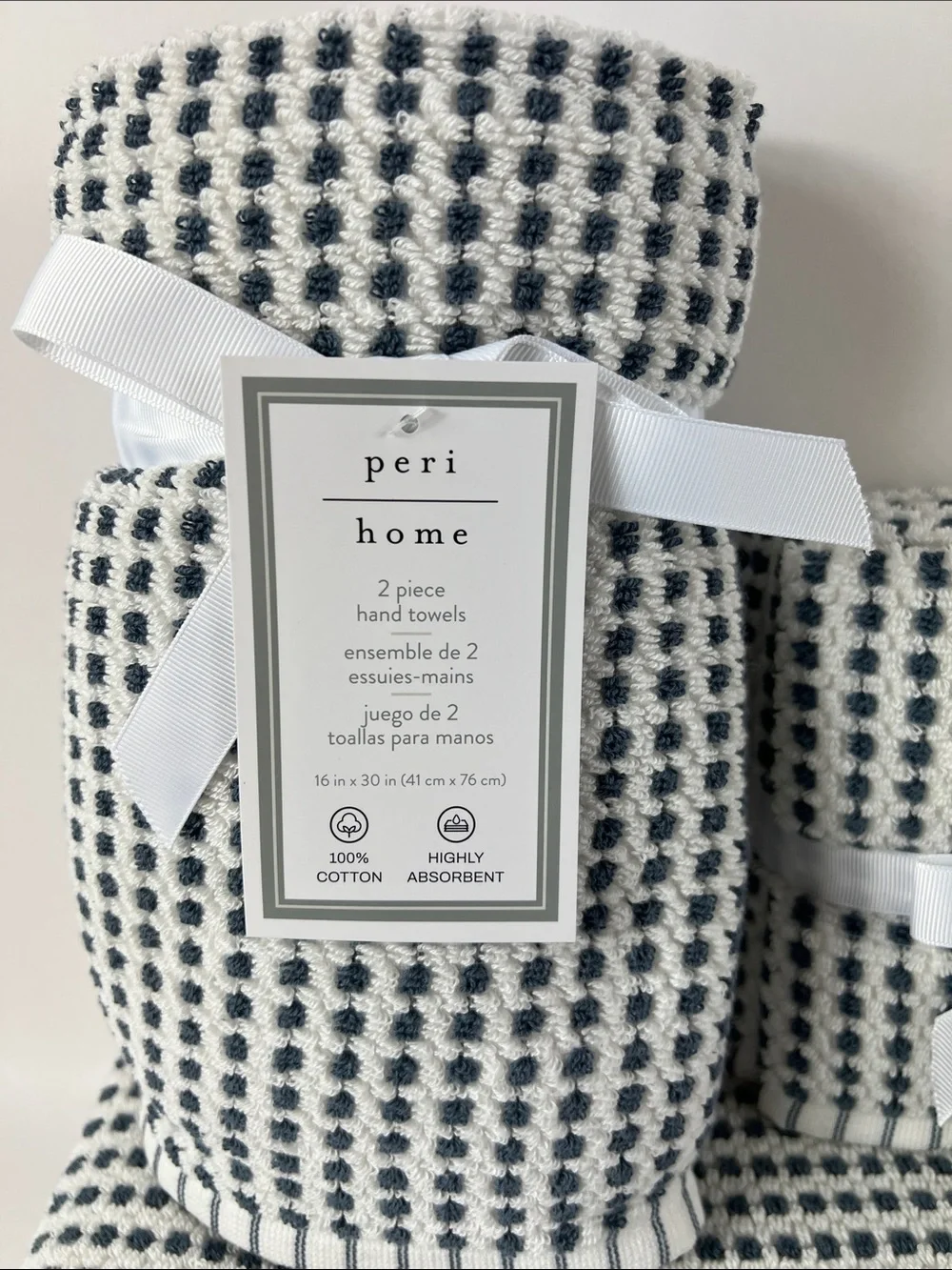 Peri Home Bath Towels Navy & White Modern Design Soft Cotton 8 Pc Set NEW